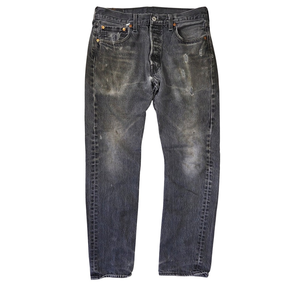 Levis 501 Original Fit Jeans Men 32x32 Faded Black Button Fly Straight Leg Denim